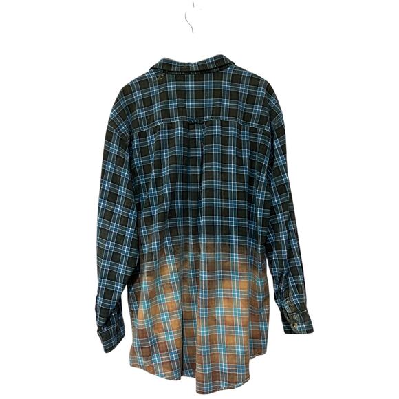 Franklin Flannels Shirt Vintage Bleach Distressed Blue Ombré Button Front 2XL - Picture 4 of 6